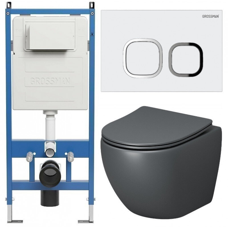 Изображение товара Комплект Grossman Cosmo 97.4455GMS: Унитаз с инсталляцией и микролифтом
