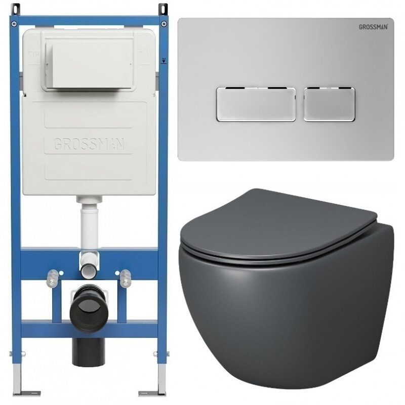 Изображение товара Комплект безободковый подвесной унитаз Grossman Pragma с инсталляцией и сиденьем микролифт