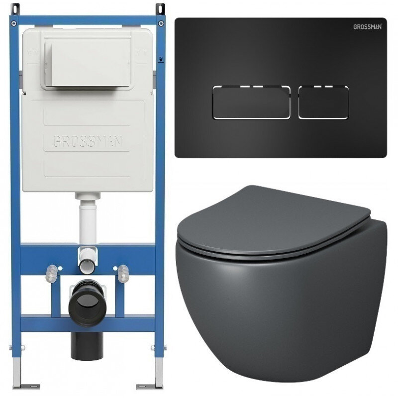 Изображение товара Подвесной унитаз безободковый Grossman Pragma с инсталляцией, серый матовый