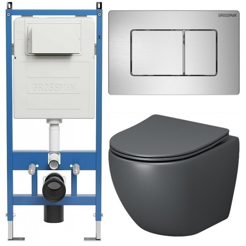 Изображение товара Подвесной безободковый унитаз Grossman Classic 97.4455GMS с инсталляцией и сиденьем
