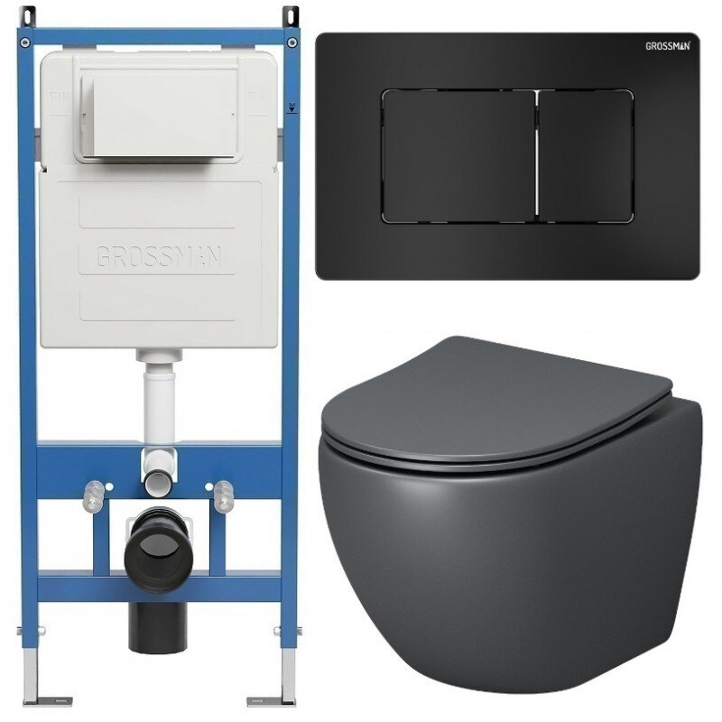 Изображение товара Подвесной унитаз Grossman Classic безободковый серый матовый с микролифтом