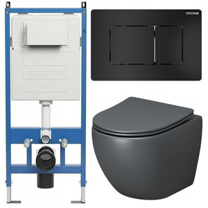 Изображение товара Подвесной унитаз Grossman Classic безободковый серый матовый с микролифтом Изображение товара Подвесной унитаз Grossman Classic безободковый серый матовый с микролифтом