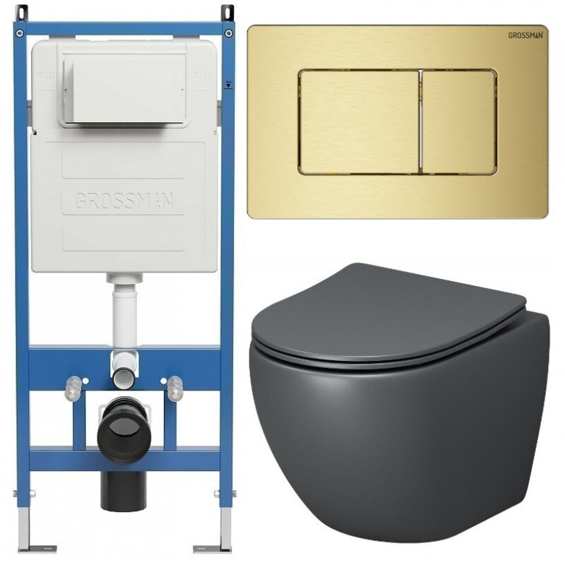 Изображение товара Комплект подвесной унитаз Grossman Classic безободковый серый матовый с сиденьем микролифт и смывом
