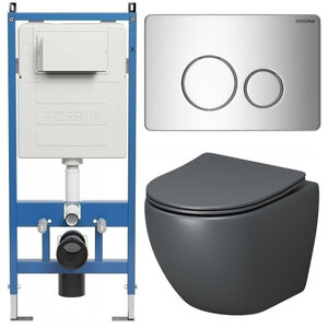 Изображение товара Комплект Grossman Style 97.4455GMS.05.10M, инсталляция 900.K31.01.000 с безободковым унитазом GR-4455GMS серый матовый, сиденье микролифт, клавиша смыва хром глянцевый 700.K31.05.10M.10M