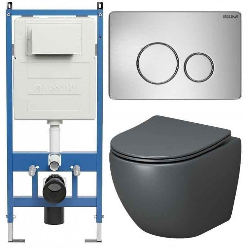 Изображение товара Подвесной безободковый унитаз Grossman Style 97.4455GMS с инсталляцией и системой микролифт