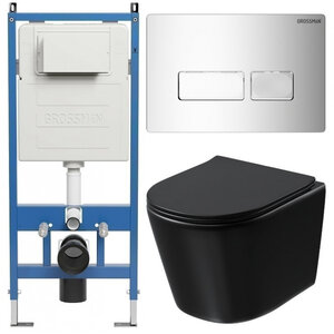 Изображение товара Комплект для туалета Grossman Pragma 97.4477BMSQ, безободковый, подвесной, черный матовый