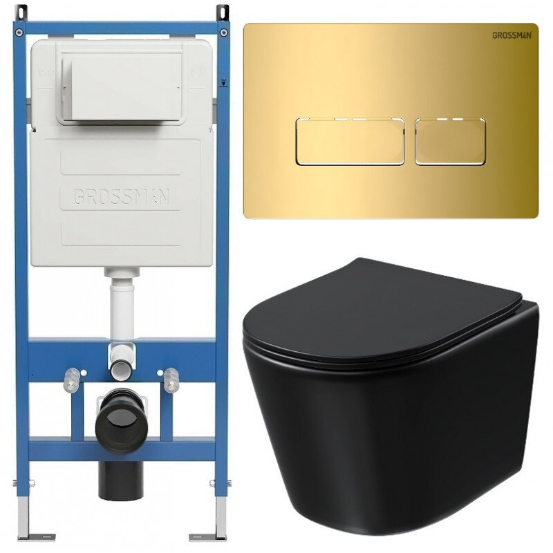 Изображение товара Комплект безободковый подвесной унитаз Grossman Pragma 97.4477BMSQ торнадо смыв черный матовый