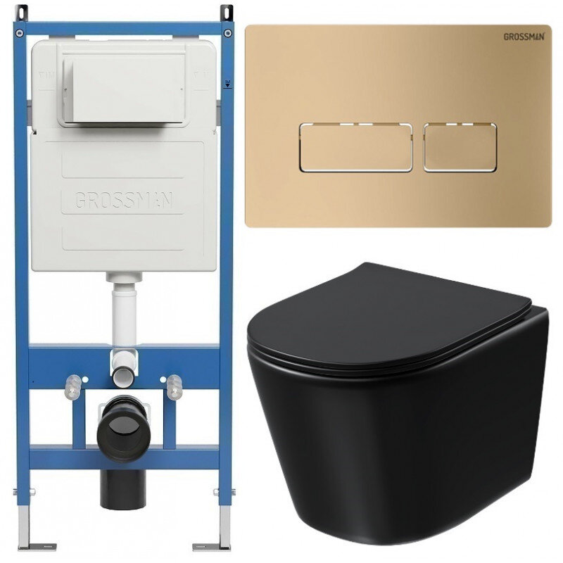 Изображение товара Безободковый унитаз Grossman Pragma с инсталляцией 900.K31.01.000 черный