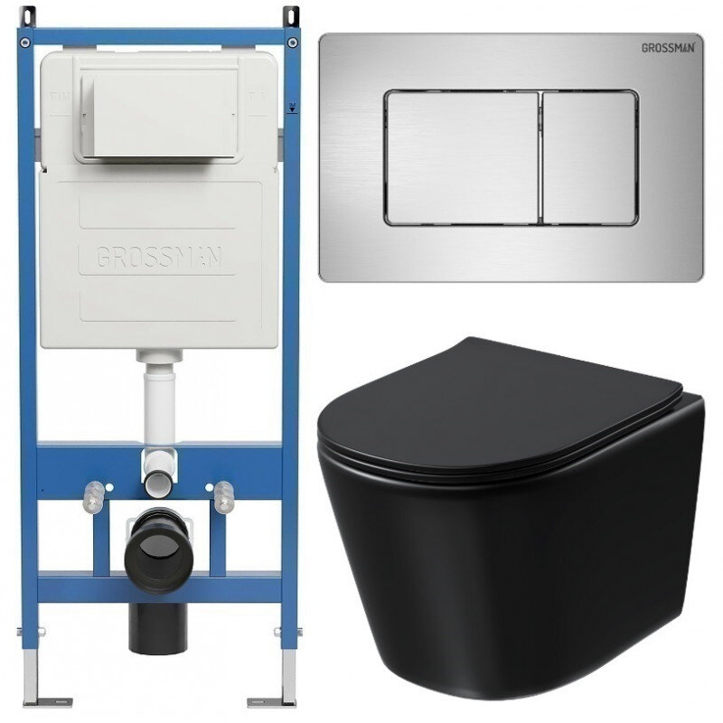 Изображение товара Комплект унитаза Grossman Classic с инсталляцией безободковый черный матовый Изображение товара Комплект унитаза Grossman Classic с инсталляцией безободковый черный матовый