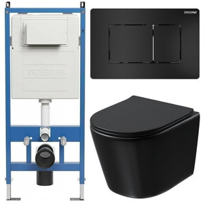 Изображение товара Комплект Grossman Classic 97.4477BMSQ.04.21M, инсталляция 900.K31.01.000 с безободковым унитазом GR-4477BMSQ черный матовый, смыв торнадо, сиденье микролифт, клавиша смыва черная матовая 700.K31.04.21M.21M