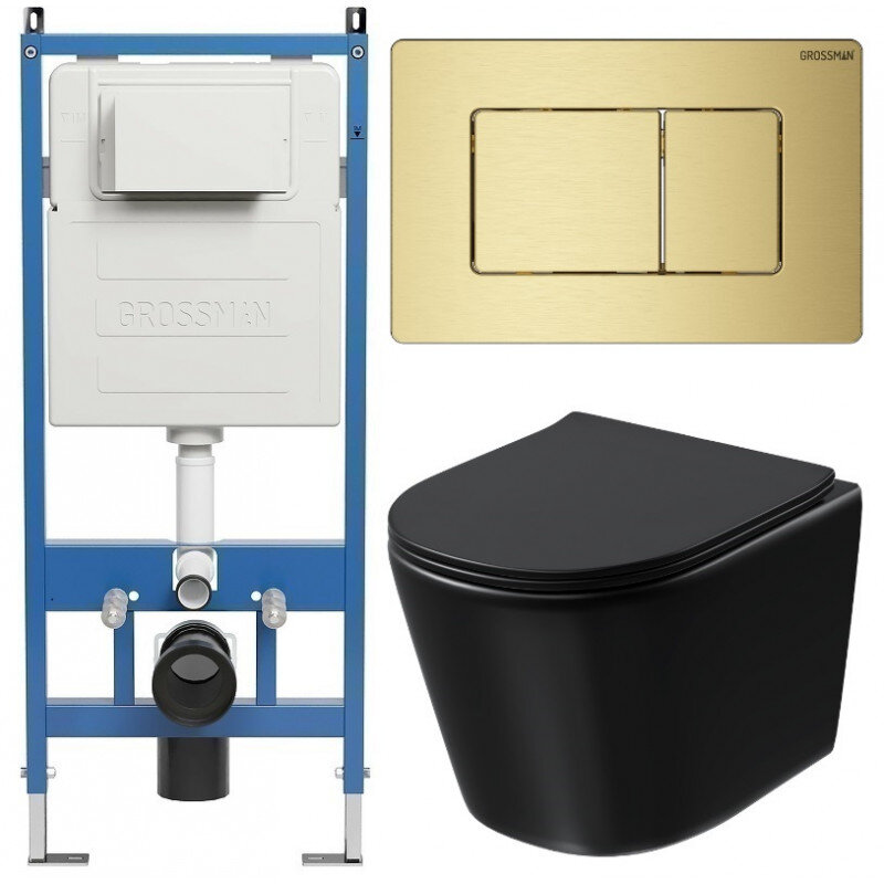 Изображение товара Подвесной унитаз Grossman Classic 97.4477BMSQ черный матовый с инсталляцией