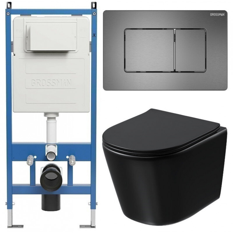 Изображение товара Комплект подвесной унитаз Grossman Classic 97.4477BMSQ черный матовый инсталляция