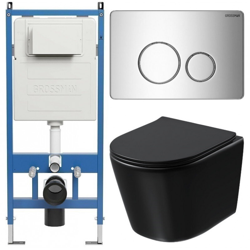 Изображение товара Подвесной безободковый унитаз Grossman Style 97.4477BMSQ черный матовый с системой торнадо