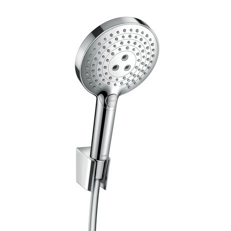 Изображение товара Душевой гарнитур Hansgrohe Raindance Select S 120 3jet EcoSmart 9 л/мин/UComfort штанга 65 см 26321400, корпус хром, лицевая часть белая, 3 режима струи