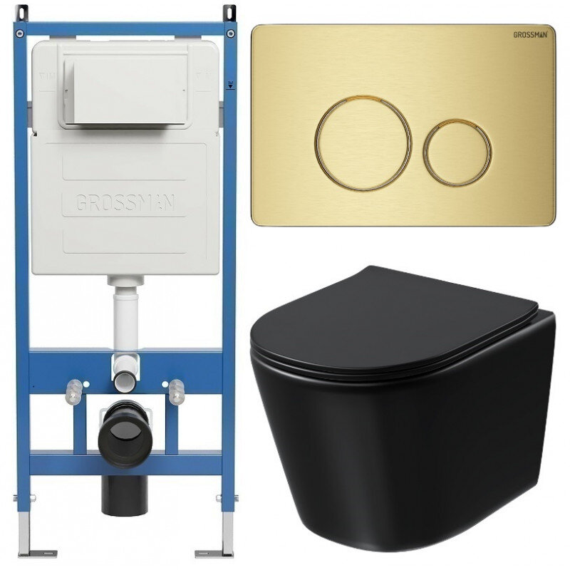 Изображение товара Комплект Grossman Style 97.4477BMSQ.05.32M, инсталляция 900.K31.01.000 с безободковым унитазом GR-4477BMSQ черный матовый, смыв торнадо, сиденье микролифт, клавиша смыва золото сатин 700.K31.05.32M.32M Изображение товара Комплект Grossman Style 97.4477BMSQ.05.32M, инсталляция 900.K31.01.000 с безободковым унитазом GR-4477BMSQ черный матовый, смыв торнадо, сиденье микролифт, клавиша смыва золото сатин 700.K31.05.32M.32M