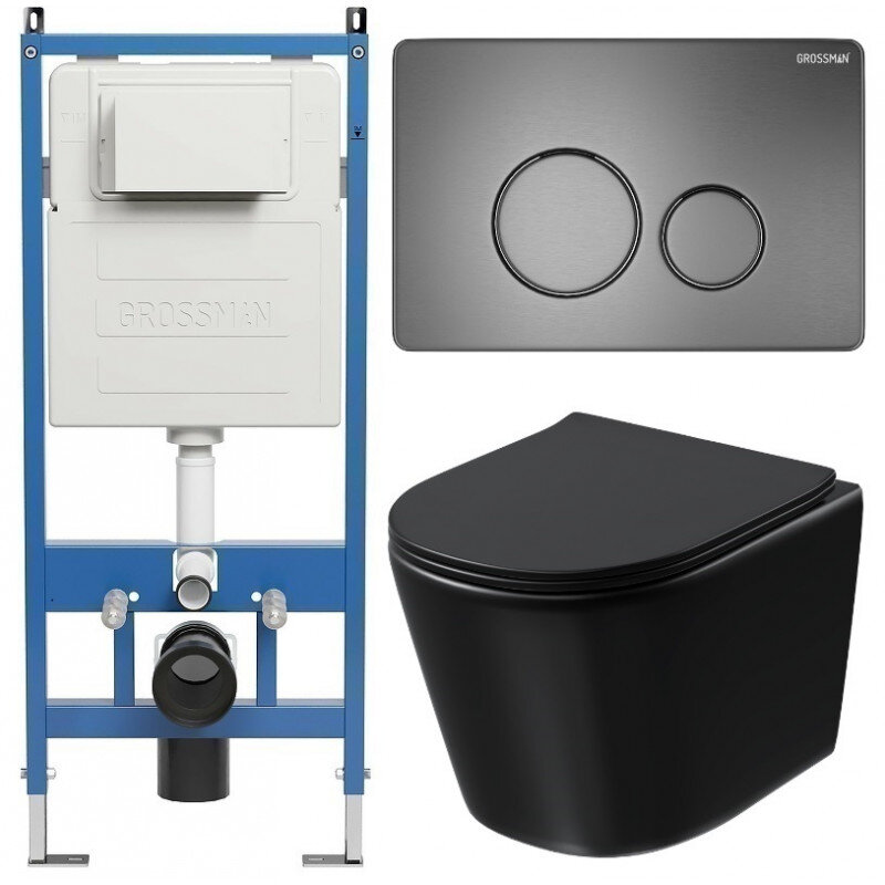Изображение товара Подвесной безободковый унитаз Grossman Style 97.4477BMSQ черный матовый