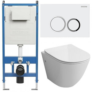 Изображение товара Комплект Grossman Galaxy 97.4411SQ.01.000, инсталляция 900.K31.01.000 с безободковым унитазом GR-4411SQ белый, смыв торнадо, сиденье микролифт, клавиша смыва белая глянцевая 700.K31.01.000.000