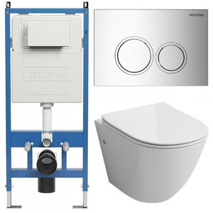 Изображение товара Комплект Grossman Galaxy 97.4411SQ.01.100, инсталляция 900.K31.01.000 с безободковым унитазом GR-4411SQ белый, смыв торнадо, сиденье микролифт, клавиша смыва хром глянцевый 700.K31.01.100.100