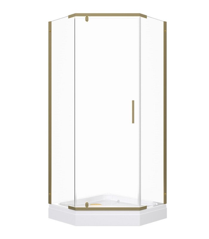 Изображение товара Душевой уголок Triton Дека 100x100 см пятиугольный низкий поддон прозрачное стекло золото профиль