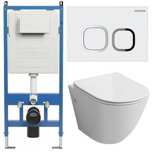 Изображение товара Комплект Grossman Cosmo 97.4411SQ.02.000, инсталляция 900.K31.01.000 с безободковым унитазом GR-4411SQ белый, смыв торнадо, сиденье микролифт, клавиша смыва белая глянцевая 700.K31.02.000.000