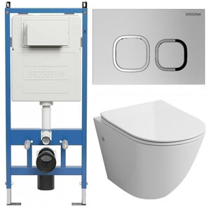 Изображение товара Комплект подвесной унитаз Grossman Cosmo 97.4411SQ инсталляция торнадо антивсплеск белый