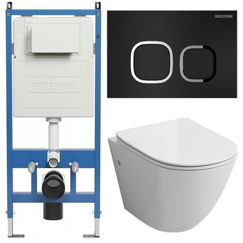 Изображение товара Горизонтальный безободковый подвесной унитаз Grossman Cosmo 97.4411SQ с инсталляцией