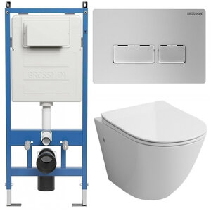 Изображение товара Комплект Grossman Pragma 97.4411SQ.03.110 безободковый подвесной унитаз с инсталляцией и смывом тор