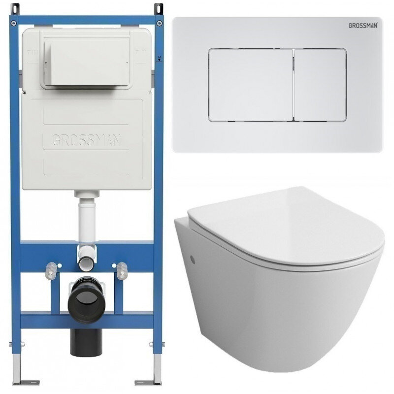 Изображение товара Комплект безободковый подвесной унитаз с инсталляцией Grossman Classic 97.4411SQ.04.01M