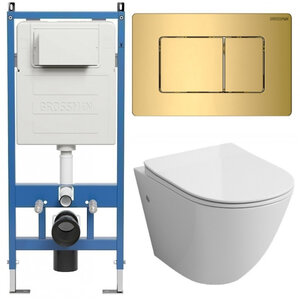 Изображение товара Комплект Grossman Classic 97.4411SQ.04.30M, инсталляция 900.K31.01.000 с безободковым унитазом GR-4411SQ белый, смыв торнадо, сиденье микролифт, клавиша смыва золото глянцевое 700.K31.04.30M.30M