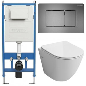 Изображение товара Комплект Grossman Classic 97.4411SQ.04.42M, инсталляция 900.K31.01.000 с безободковым унитазом GR-4411SQ белый, смыв торнадо, сиденье микролифт, клавиша смыва графит сатин 700.K31.04.42M.42M