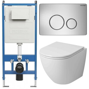 Изображение товара Комплект Grossman Style 97.4411SQ.05.12M, инсталляция 900.K31.01.000 с безободковым унитазом GR-4411SQ белый, смыв торнадо, сиденье микролифт, клавиша смыва хром сатин 700.K31.05.12M.12M