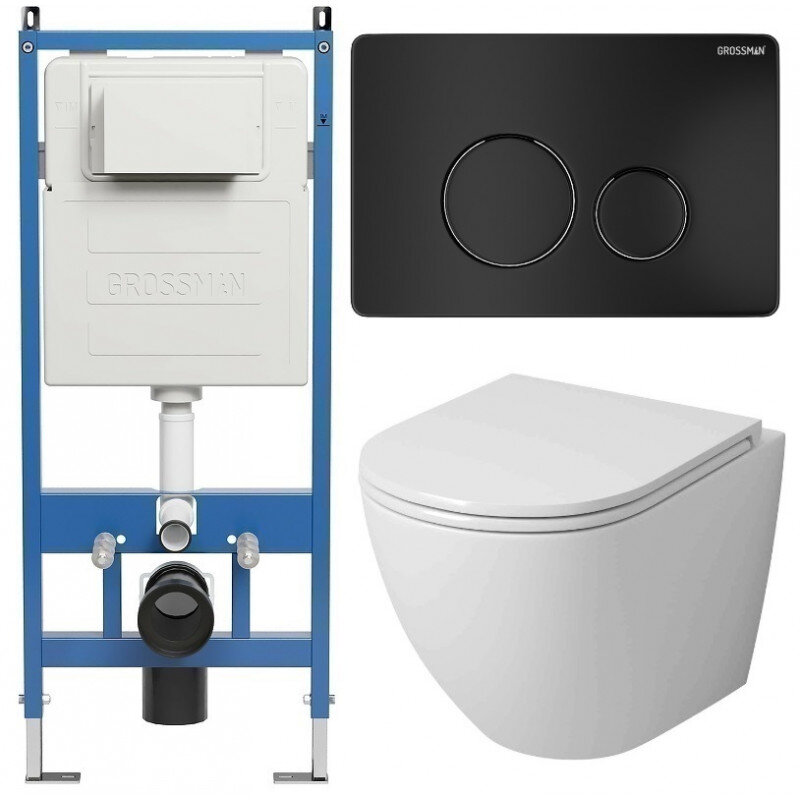 Изображение товара Комплект Grossman Style 97.4411SQ с безободковым унитазом и инсталляцией