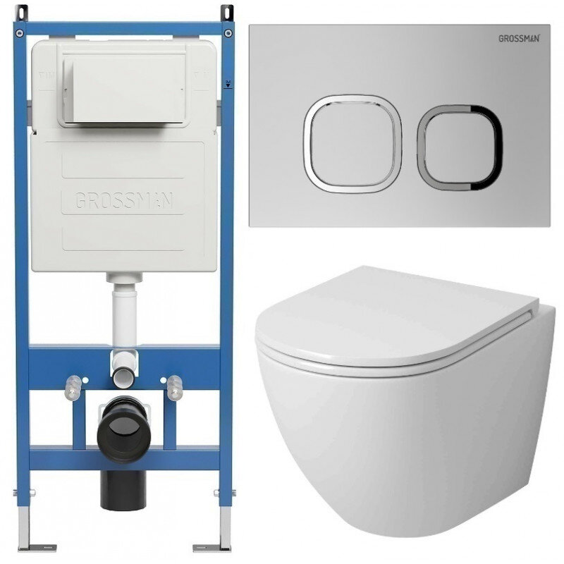 Изображение товара Комплект подвесной унитаз Grossman Cosmo безободковый с микролифтом и системой торнадо