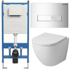 Изображение товара Комплект Grossman Pragma 97.4455SQ.03.100, инсталляция 900.K31.01.000 с безободковым унитазом GR-4455SQ белый, смыв торнадо, сиденье микролифт, клавиша смыва хром глянцевый 700.K31.03.100.100