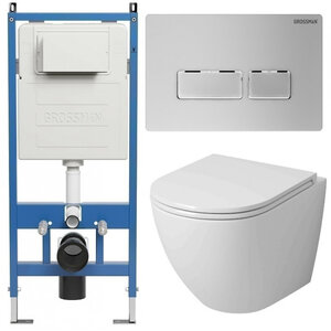Изображение товара Комплект Grossman Pragma 97.4455SQ.03.110, инсталляция 900.K31.01.000 с безободковым унитазом GR-4455SQ белый, смыв торнадо, сиденье микролифт, клавиша смыва хром матовый 700.K31.03.110.110