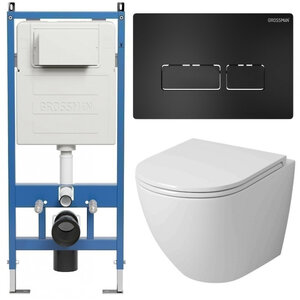 Изображение товара Комплект Grossman Pragma 97.4455SQ.03.210, инсталляция 900.K31.01.000 с безободковым унитазом GR-4455SQ белый, смыв торнадо, сиденье микролифт, клавиша смыва черная матовая 700.K31.03.210.210