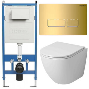 Изображение товара Комплект Grossman Pragma 97. 4455SQ. 03. 300 - безободковый подвесной унитаз с инсталляцией и систе