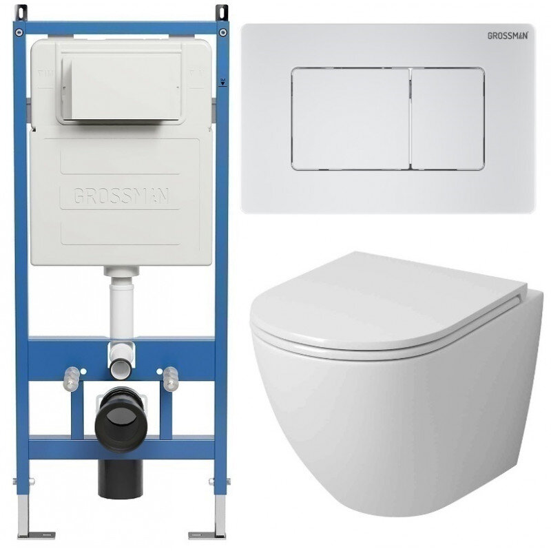 Изображение товара Подвесной безободковый унитаз Grossman Classic GR-4455SQ с инсталляцией и системой торнадо