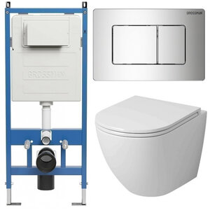 Изображение товара Комплект Grossman Classic 97.4455SQ.04.10M, инсталляция 900.K31.01.000 с безободковым унитазом GR-4455SQ белый, смыв торнадо, сиденье микролифт, клавиша смыва хром глянцевый 700.K31.04.10M.10M