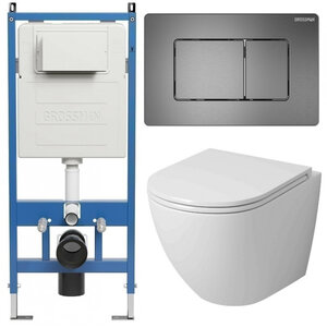 Изображение товара Комплект Grossman Classic 97.4455SQ.04.42M, инсталляция 900.K31.01.000 с безободковым унитазом GR-4455SQ белый, смыв торнадо, сиденье микролифт, клавиша смыва графит сатин 700.K31.04.42M.42M