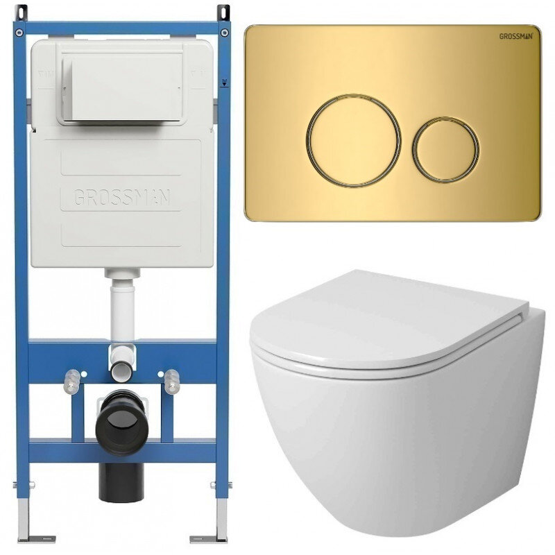 Изображение товара Комплект подвесного унитаза Grossman Style 97.4455SQ.05.30M с инсталляцией и крышкой микролифт