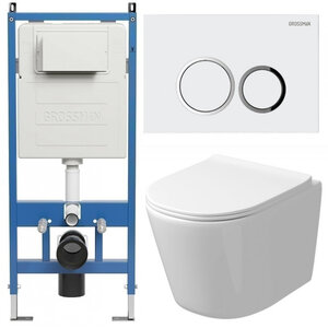 Изображение товара Комплект Grossman Galaxy 97.4477SQ.01.000, инсталляция 900.K31.01.000 с безободковым унитазом GR-4477SQ белый, смыв торнадо, сиденье микролифт, клавиша смыва белая глянцевая 700.K31.01.000.000