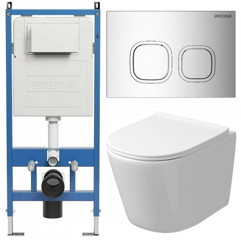 Изображение товара Комплект Grossman Cosmo с безободковым унитазом и инсталляцией
