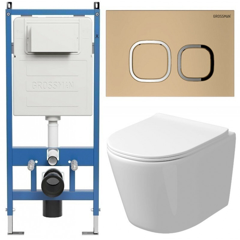 Изображение товара Горизонтальный безободковый подвесной унитаз Grossman Cosmo с микролифтом и системой торнадо