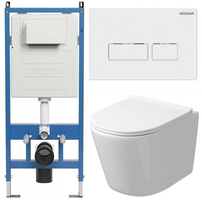 Изображение товара Комплект подвесной унитаз безободковый Grossman Pragma с инсталляцией