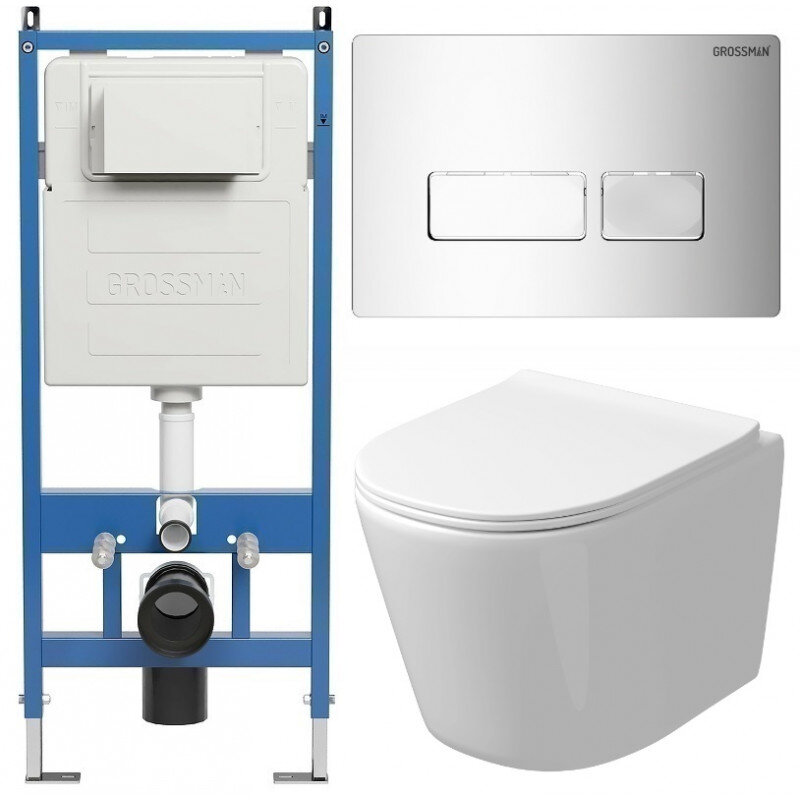 Изображение товара Гармоничный комплект Grossman Pragma 97.4477SQ с безободковым унитазом и инсталляцией