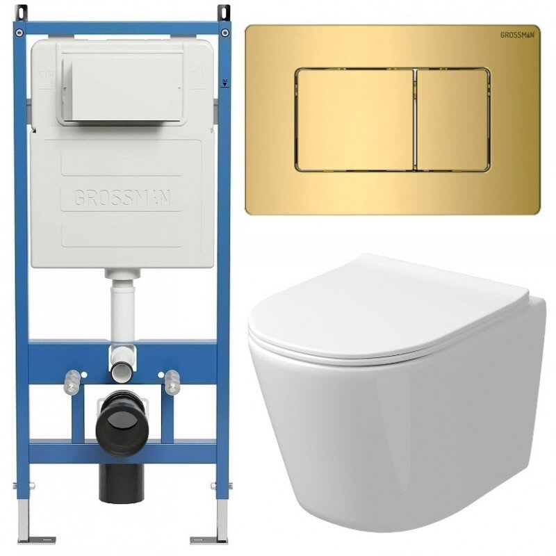 Изображение товара Комплект Grossman Classic 97.4477SQ.04.30M подвесной унитаз безободковый с инсталляцией