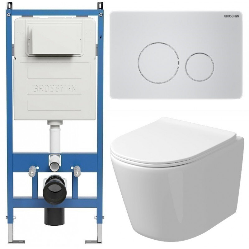 Изображение товара Подвесной безободковый унитаз Grossman Style модель 97.4477SQ с инсталляцией и системой торнадо