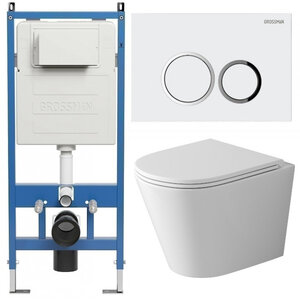 Изображение товара Подвесной безободковый унитаз Grossman Galaxy 97.4478SQ с инсталляцией, системы торнадо