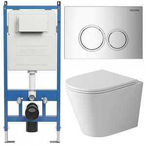 Изображение товара Комплект Grossman Galaxy 97.4478SQ.01.100, инсталляция 900.K31.01.000 с безободковым унитазом GR-4478SQ белый, смыв торнадо, сиденье микролифт, клавиша смыва хром глянцевый 700.K31.01.100.100